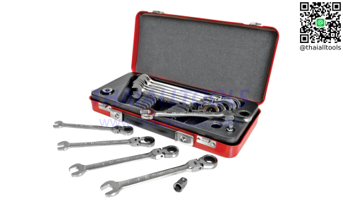 ชุดประแจปากตาย แหวนฟรี พับได้ 10-19mm FLEX HEAD RATCHET SPANNER SET 13PC KENNEDY