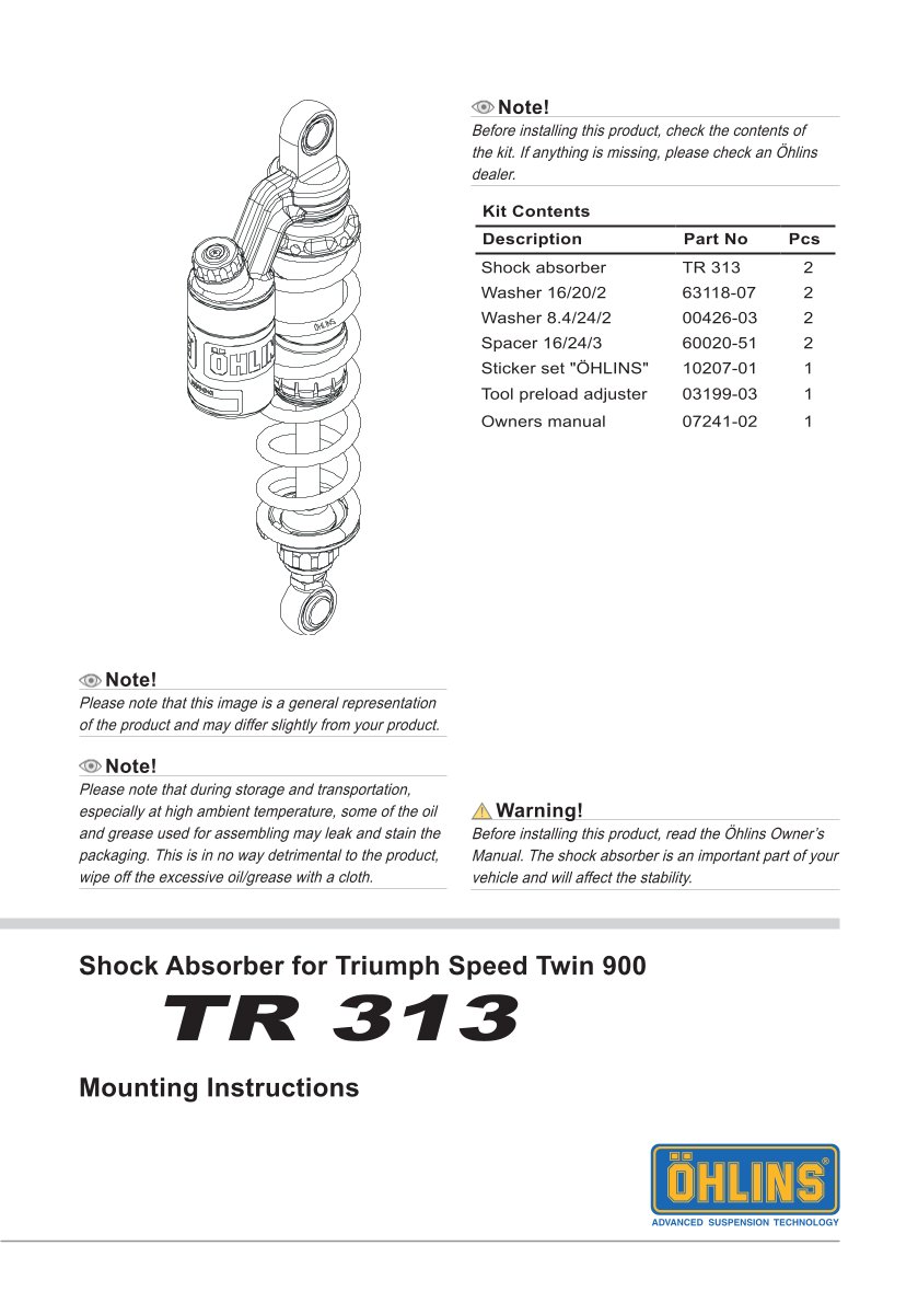 โช๊คหลังแต่ง Ohlins TR313 For Triumph Speed Twin 900 ปี 2021-2023