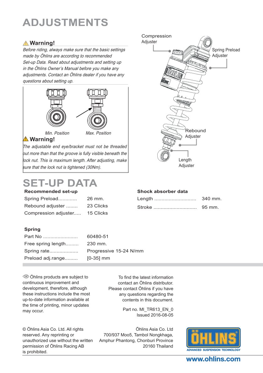 โช๊คหลังแต่ง Ohlins TR613 For Triumph Street Twin ปี 2016-2021