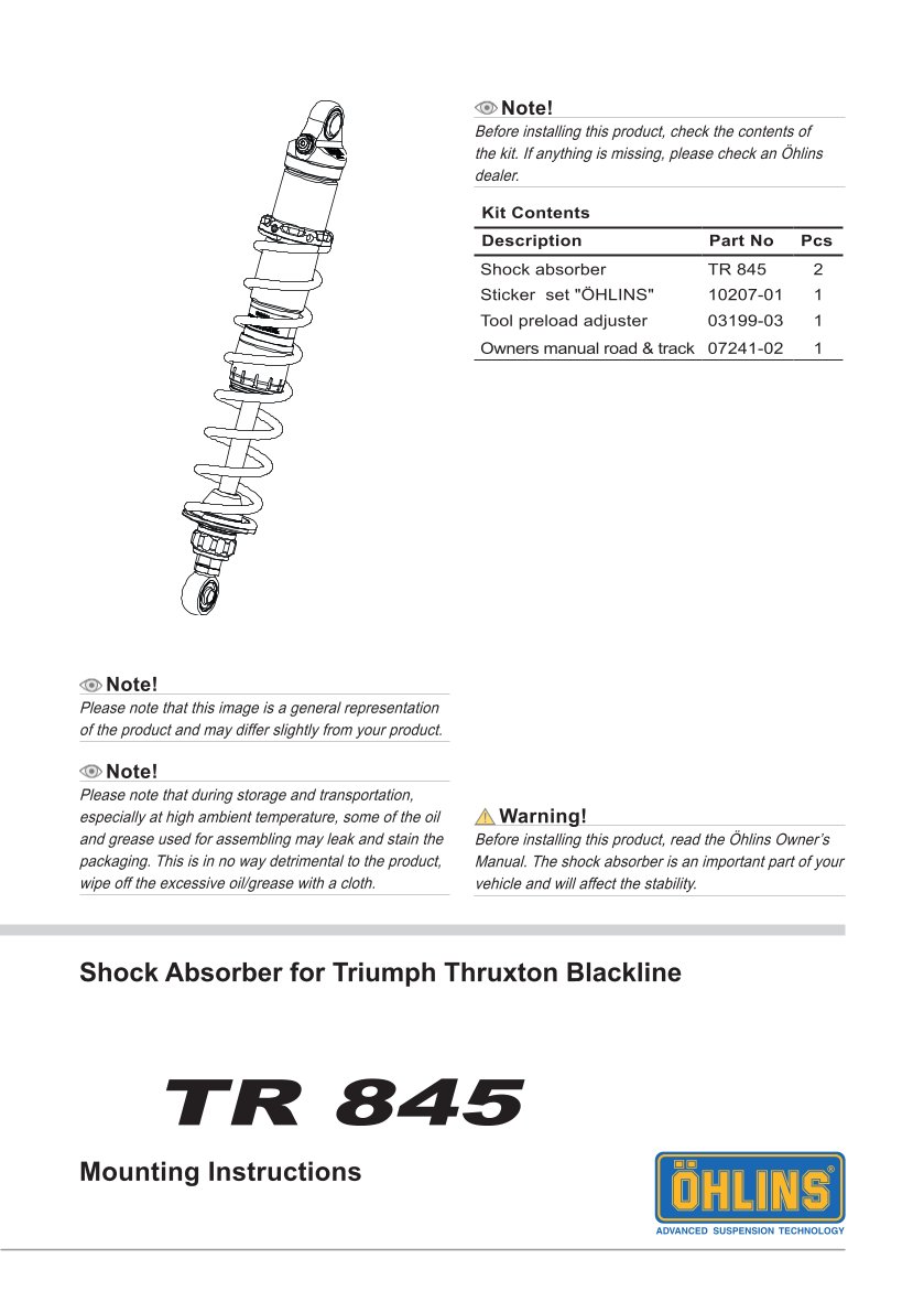 โช๊คหลังแต่ง Ohlins TR845 For Triumph Thruxton R 1200 ปี 2016-2019