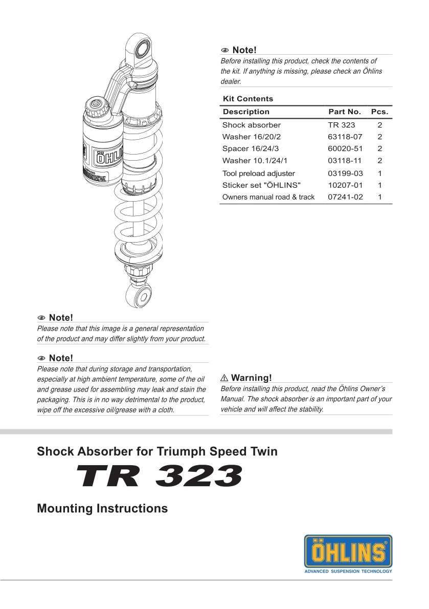 โช๊คหลังแต่ง Ohlins TR323 For Triumph Speed Twin 1200 ปี 2019-2023