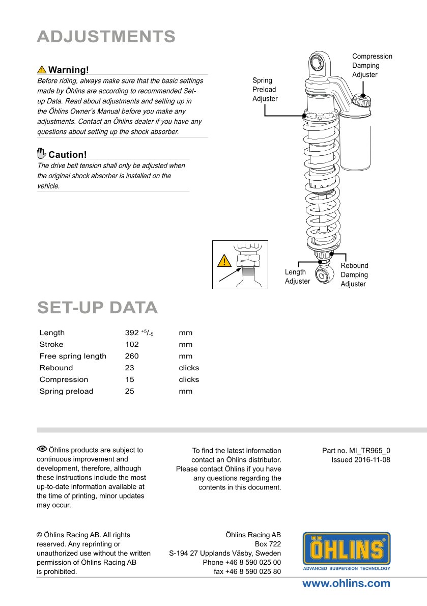 โช๊คหลังแต่ง Ohlins TR965 For Triumph Thruxton R 1200 ปี 2016-2019