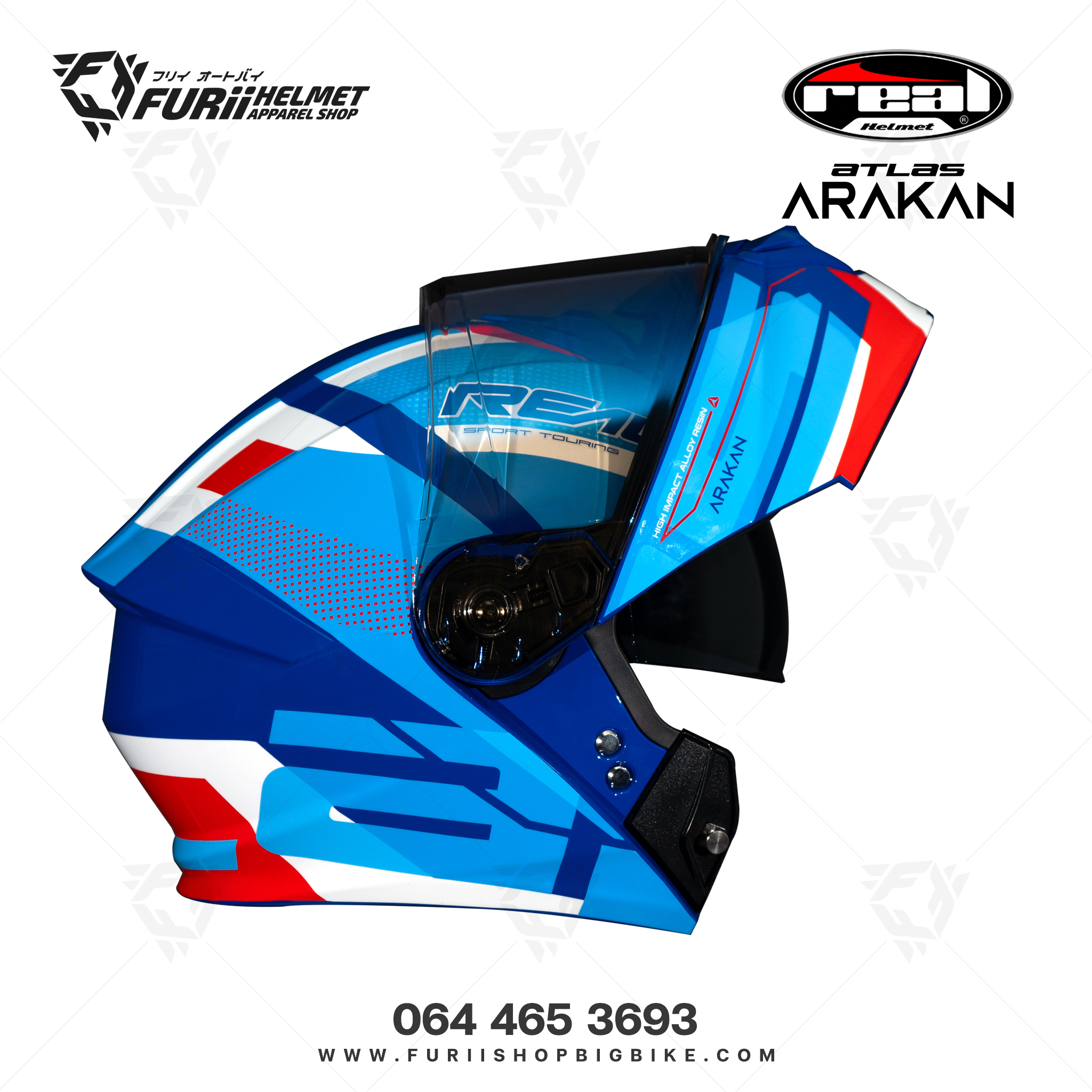 หมวกกนน็อคเต็มใบ Real Atlas Arakan : น้ำเงิน-แดง