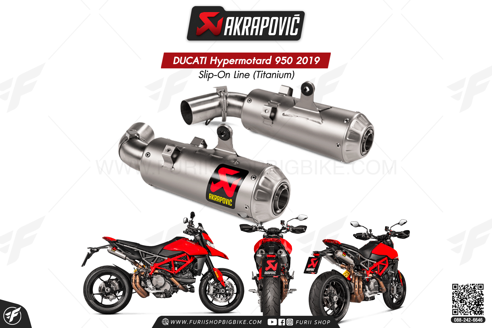 ท่อแต่ง Akrapovic Exhaust Slip-On Line (Titanium) DUCATI Hypermotard 950 2019