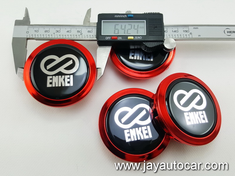 ฝาล้อรถยนต์ สำหรับ ล้อแม็ก สติ๊กเกอร์ โลโก้ ENKEI สีแดง ขนาด 58 มิล 1ชุด 4ชิ้น