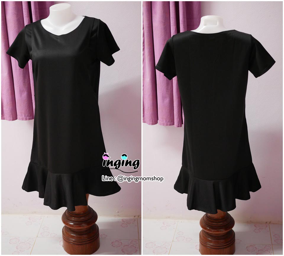 D13_[Size-M-สีดำ]_เดรสหางปลาแหวกข้าง+ใส่คลุมท้องได้