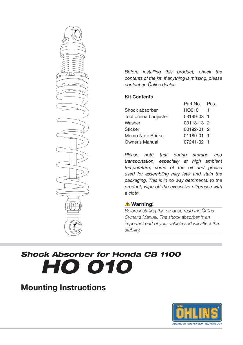 โช๊คหลังแต่ง Ohlins HO010 For Honda CB1100EX Thailand version ปี 2010-2019