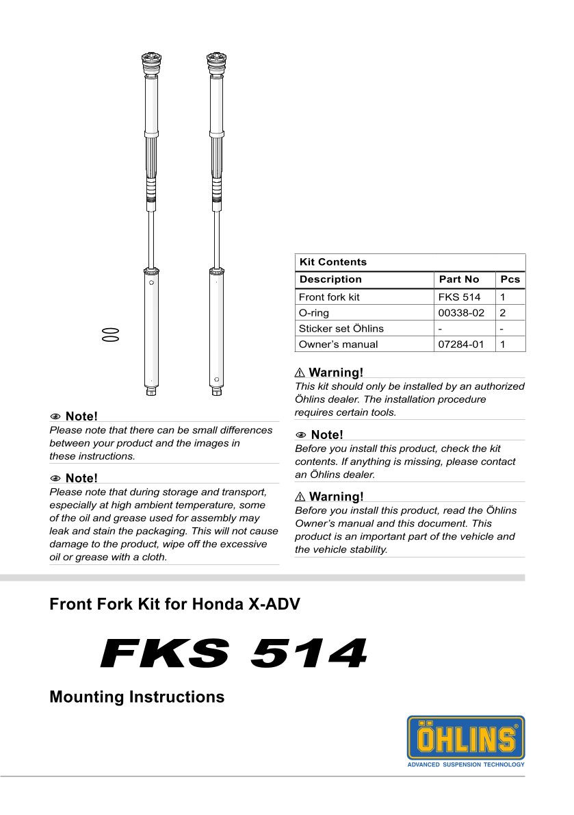 สปริงโช้คหน้า Ohlins FKS514 For Honda X-ADV 750 2017-2020