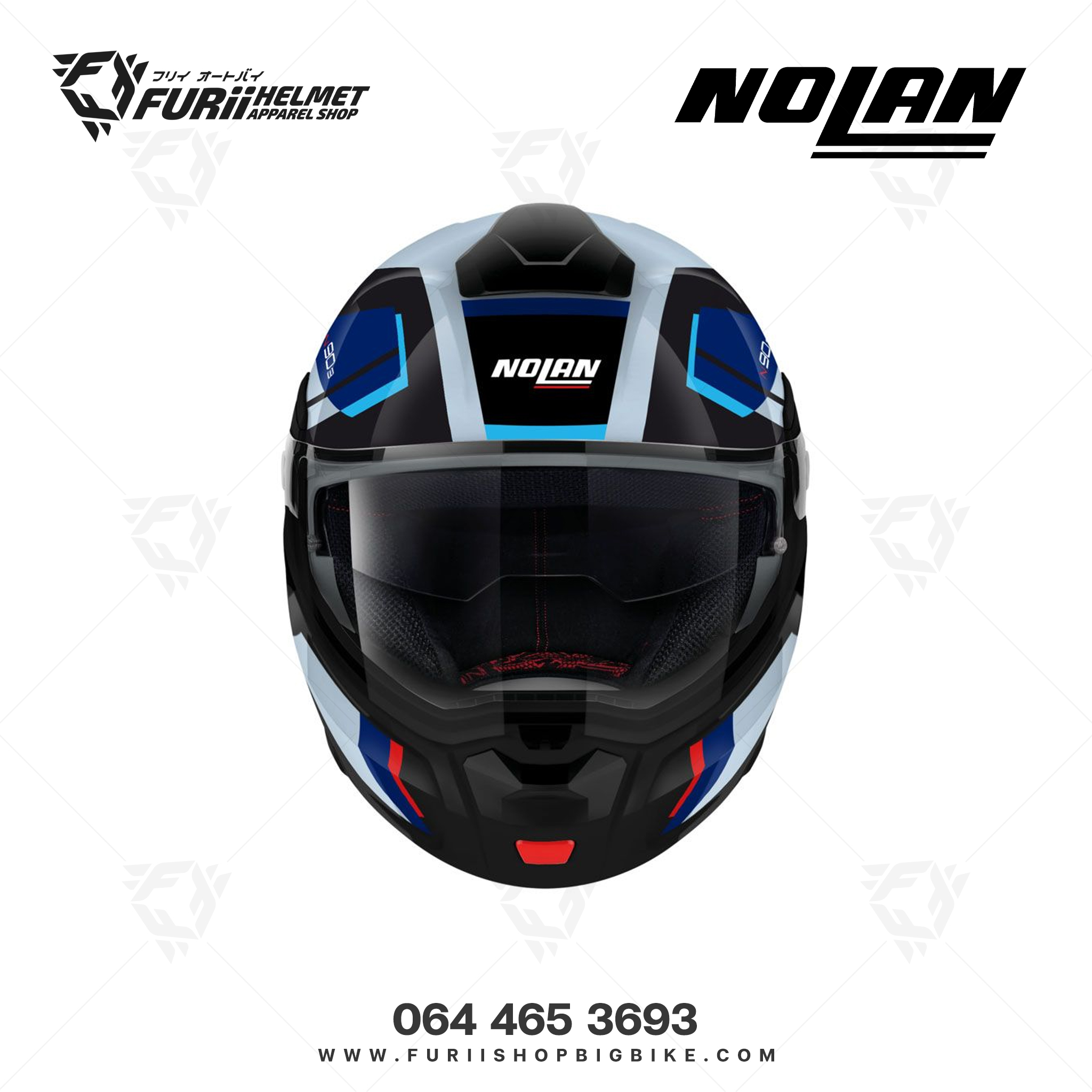 หมวกกันน็อคเต็มใบ NOLAN Lighthouse N.Com Zephyr Glossy Black White Light Blue (50)