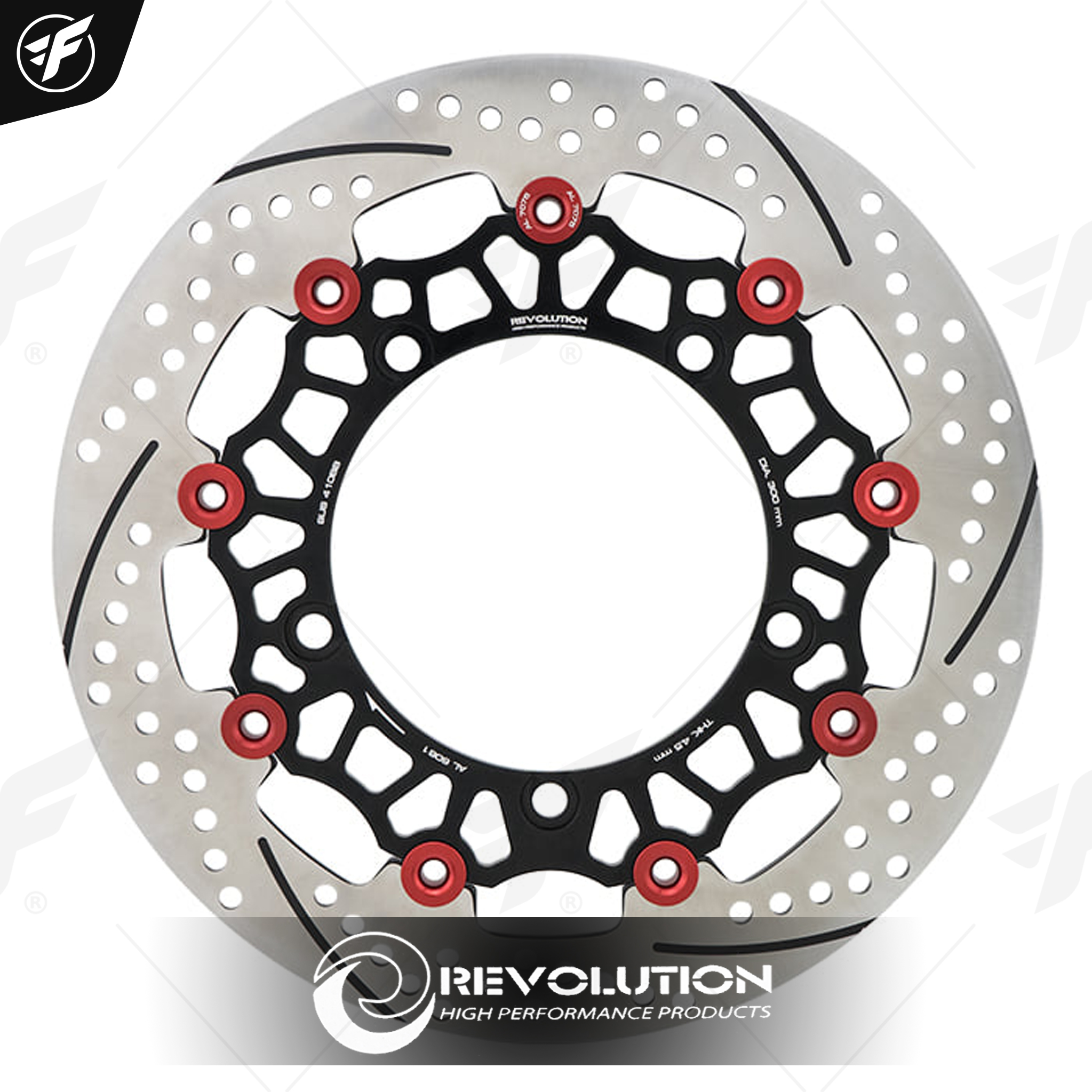 จานดิสเบรคหน้า ลายกลม REVOLUTION V2 X-MAX300/R3/MT03-07-09 จาน300mm ดำหมุดแดง