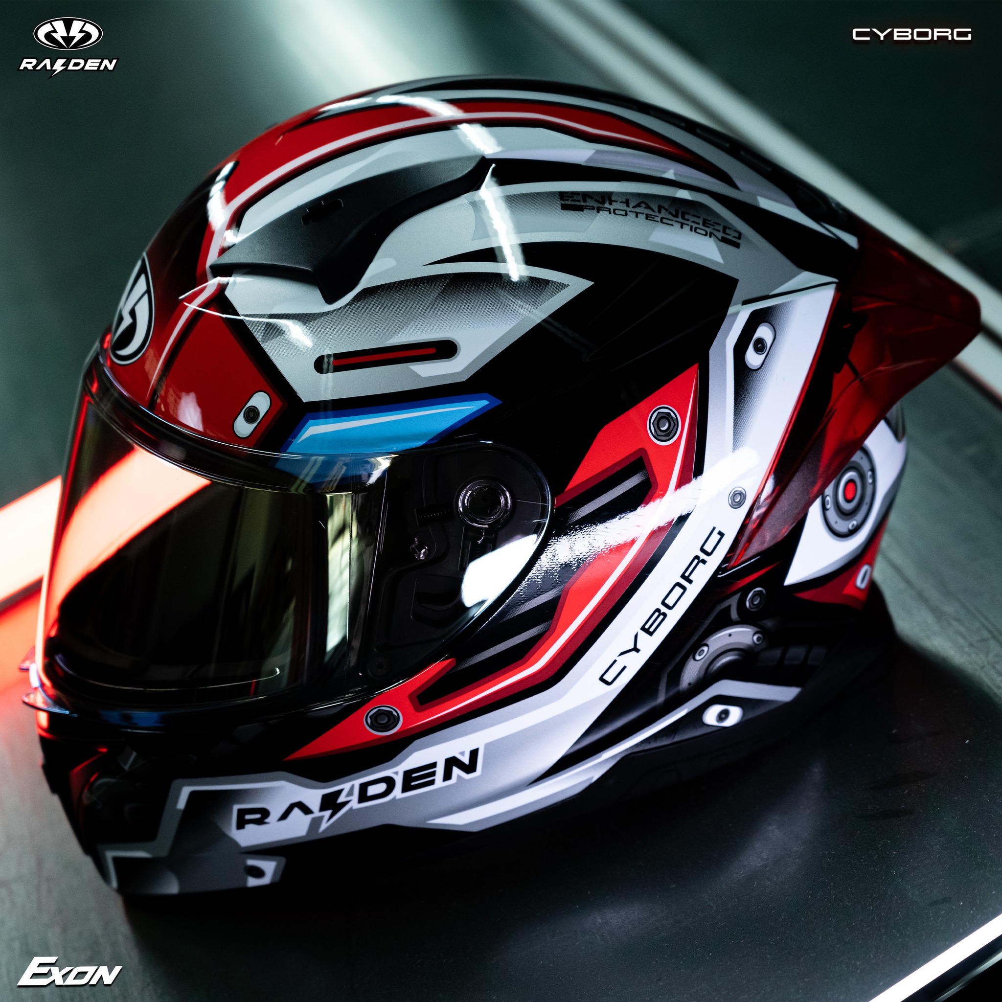 หมวกกันน็อคเต็มใบ RAIDEN รุ่น EXON ลาย CYBORG รองรับการติดตั้ง Bluetooth สปอยเลอร์หลังดีไซน์โฉบเฉี่ยวทันสมัย