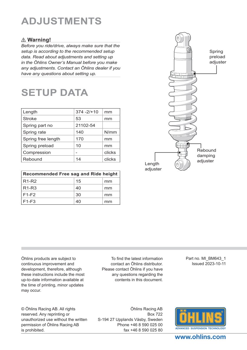 โช๊คหลังแต่ง Ohlins BM643 For BMW R nineT Scrambler ปี 2021-2023