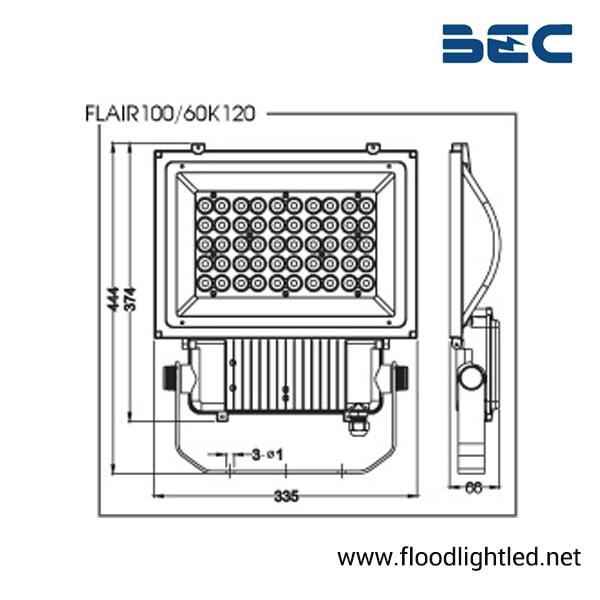 สปอร์ตไลท์ LED 100w รุ่น FLAIR ยี่ห้อ BEC (แสงส้ม)