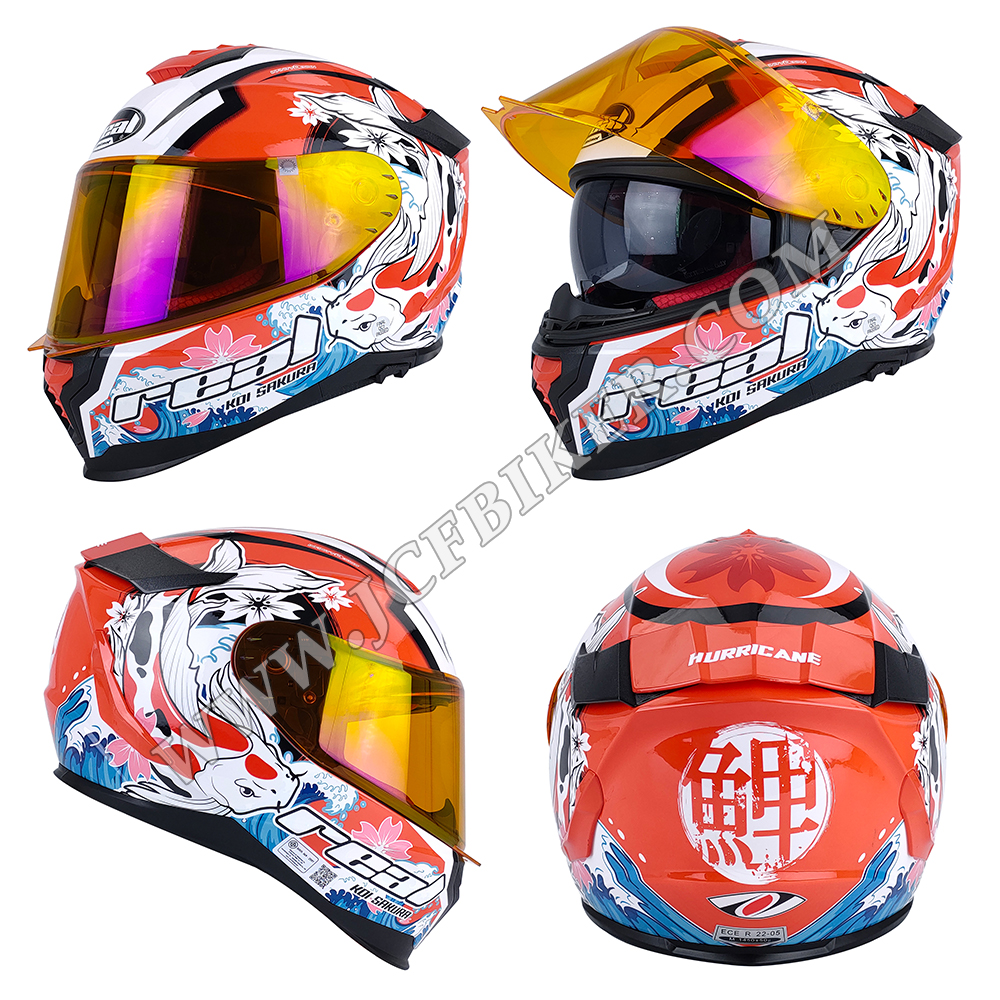 หมวกกันน็อคเต็มใบ หมวกกันน็อค Real Helmets รุ่น Hurricane Koi Sakura ขาว-แดง