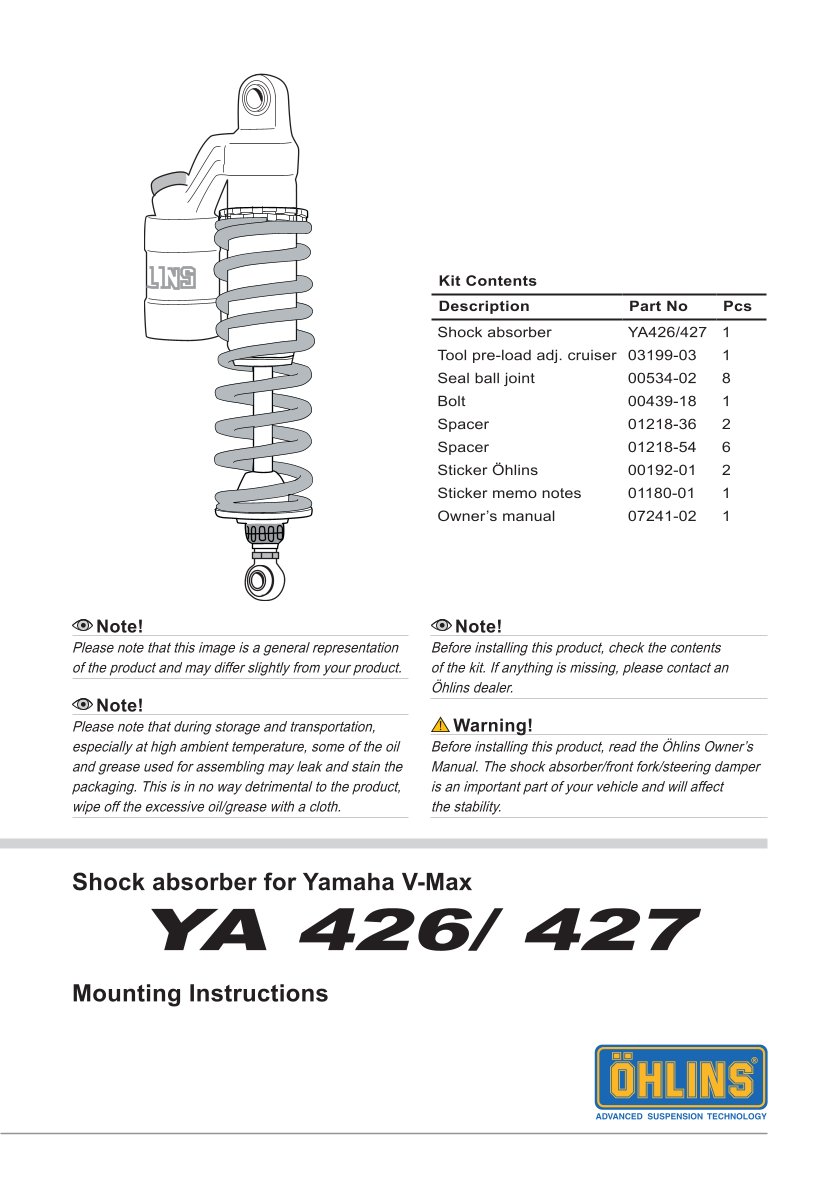 โช๊คหลังแต่ง Ohlins YA427 For Yamaha V-Max ปี 1985-2005