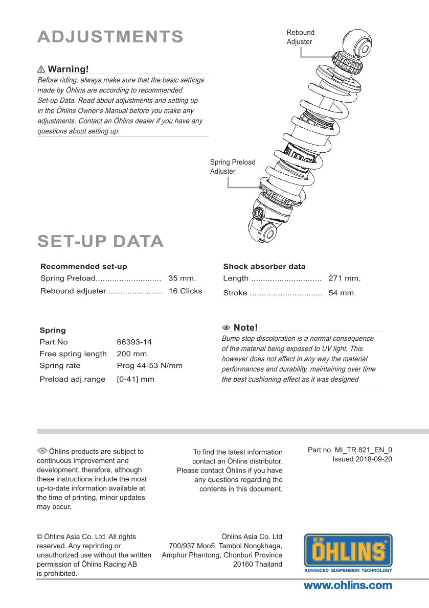 โช๊คหลังแต่ง Ohlins TR821 For Triumph Speedmaster ปี 2018-2022