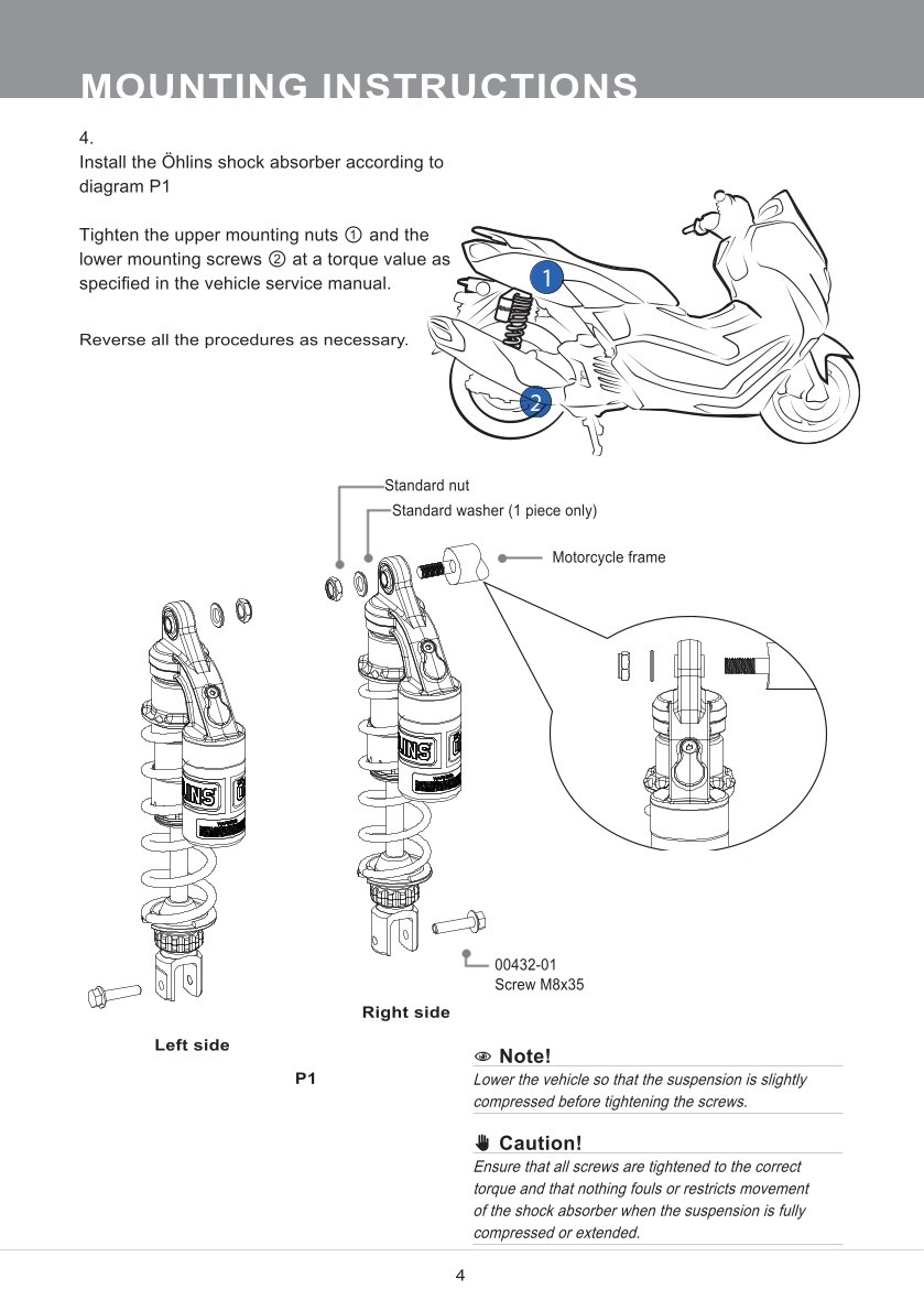 โช๊คหลังแต่ง Ohlins YA010 For Yamaha Cygnus 6 ปี 2020-2022