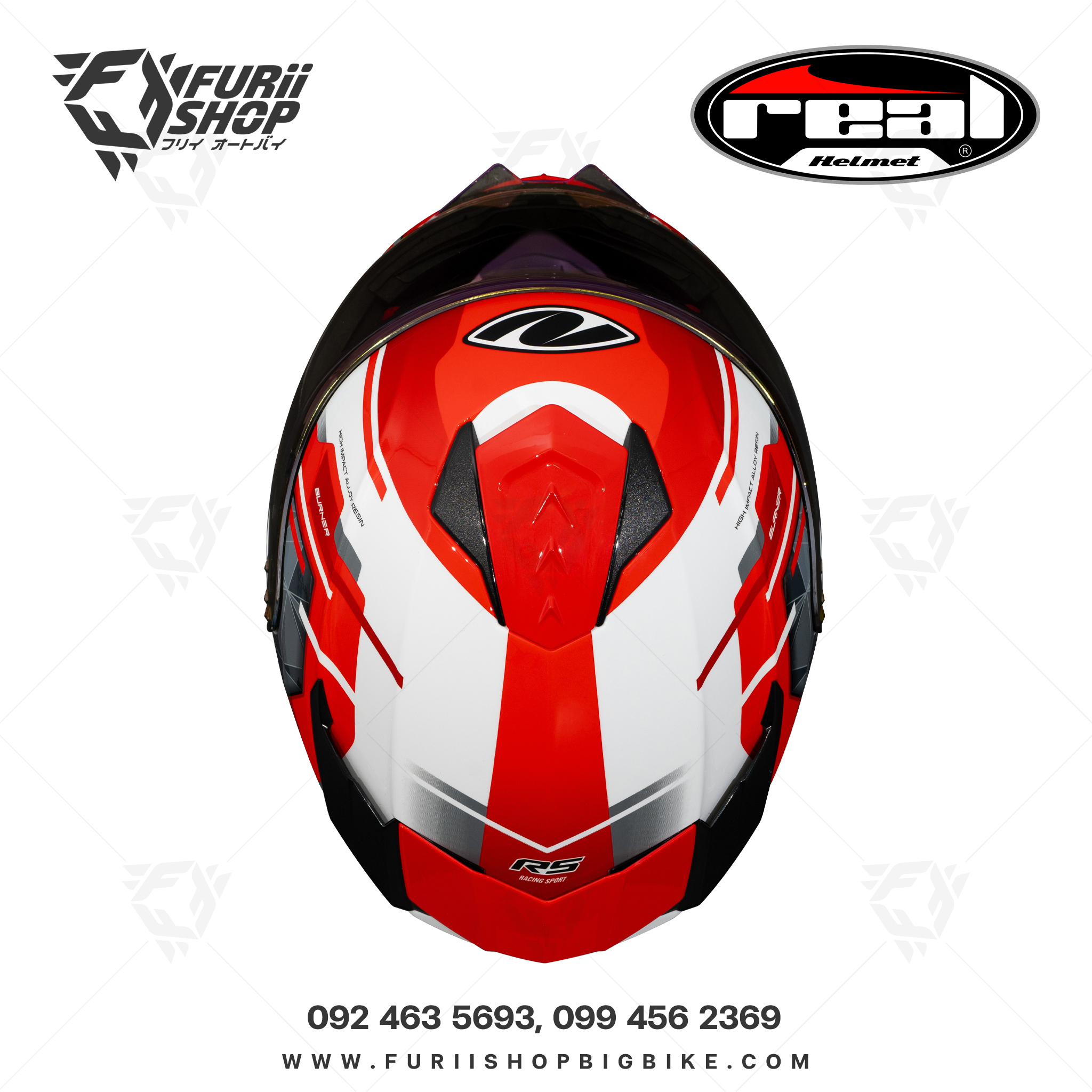 หมวกกันน็อคเต็มใบ Real : Hurricane Burner ขาว-แดง