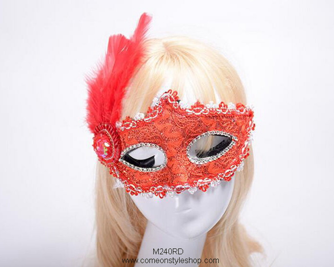 หน้ากากปาร์ตี้สไตล์เวนิสประดับขนนก หน้ากากออกงาน ปาร์ตี้ การแสดง Fancy Masquerade 
