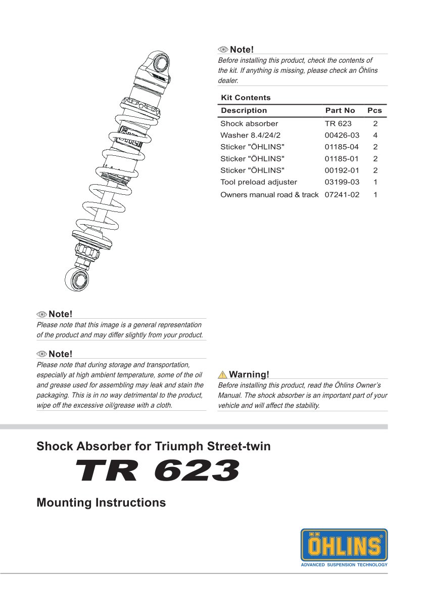 โช๊คหลังแต่ง Ohlins TR623 For Triumph Street Twin ปี 2016-2021