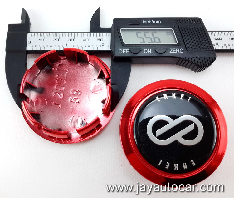 ฝาล้อรถยนต์ สำหรับ ล้อแม็ก สติ๊กเกอร์ ENKEI สีแดง ขนาด 58 มิล 1ชุด 4ชิ้น 58mm.