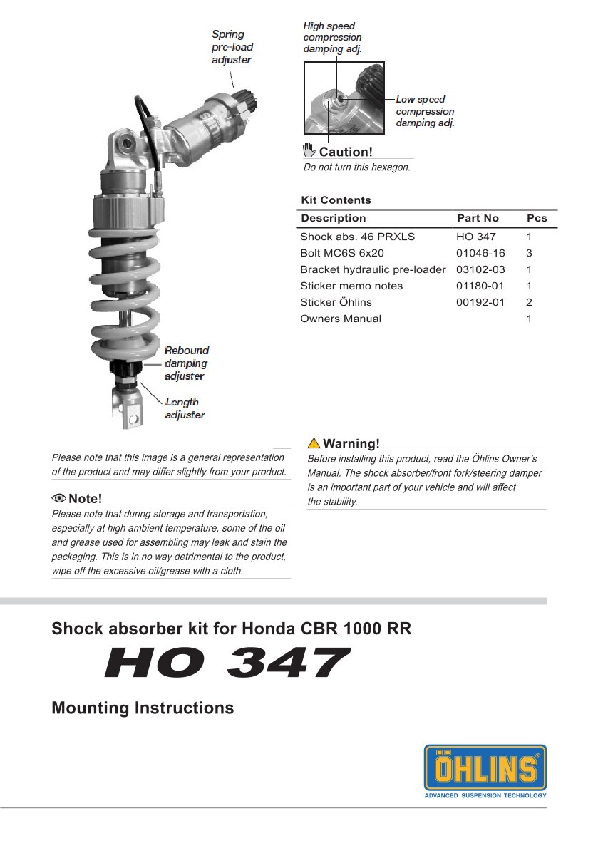 โช๊คหลัง OHLINS Sweden HO347 For Honda CBR1000RR 2004-2005