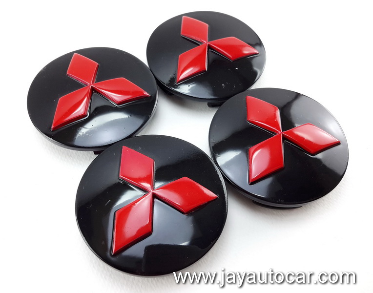 ฝาล้อรถยนต์ ฝาล้อแม็กซ์ ฝาล้อแต่ง MITSUBISHI สำหรับ ล้อแม็ก เดิม แท้ พื้นดำ โลโก้สีแดง 1ชุด 4ชิ้น ไซต์มาตรฐาน