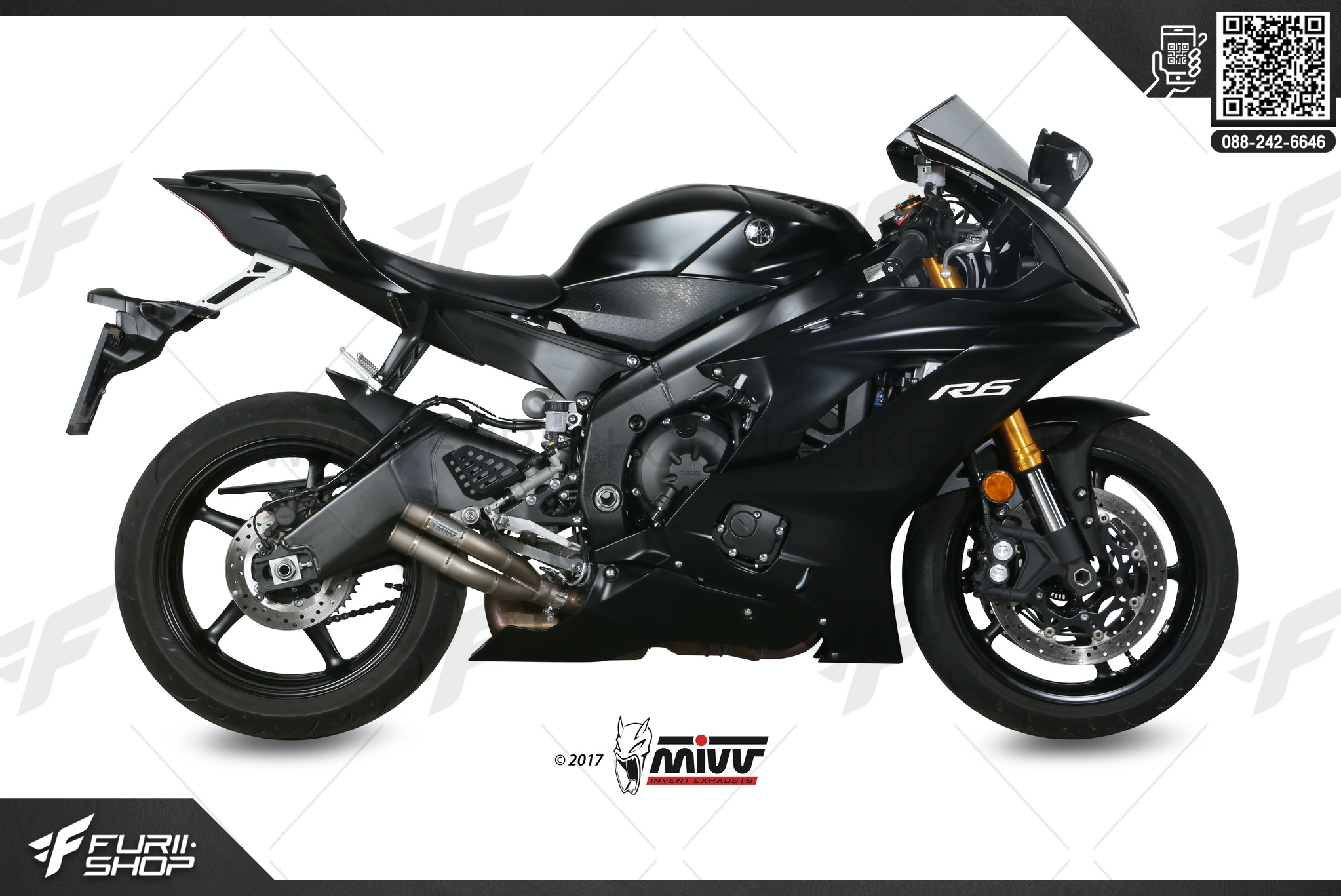 ท่อมอเตอร์ไซค์ MIVV DOUBLE GUN TITANIUM FOR YAMAHA R6 2017+ ท่อแต่ง ท่อสูตร ท่อบิ๊กไบค์ ท่อBigbike ท่อไอเสีย