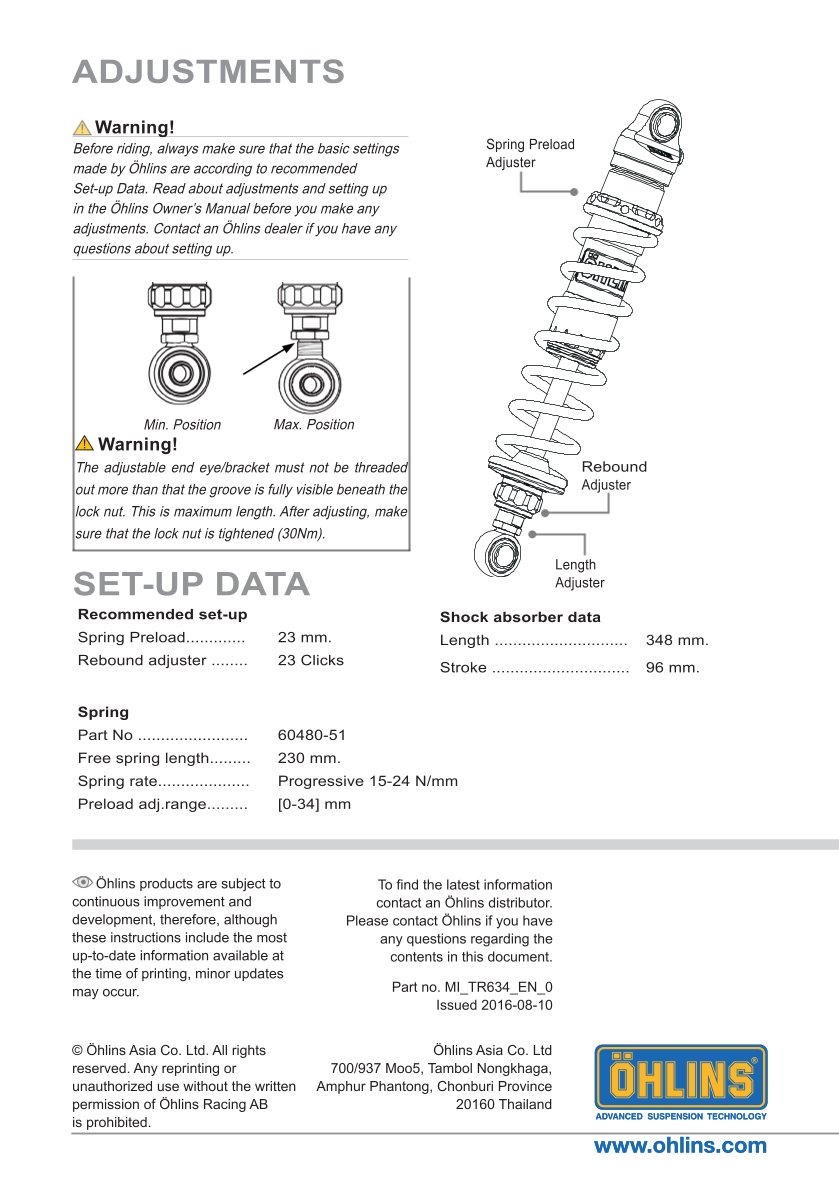 โช๊คหลังแต่ง Ohlins TR634 For Triumph Bonneville T120/Black ปี 2016-2021