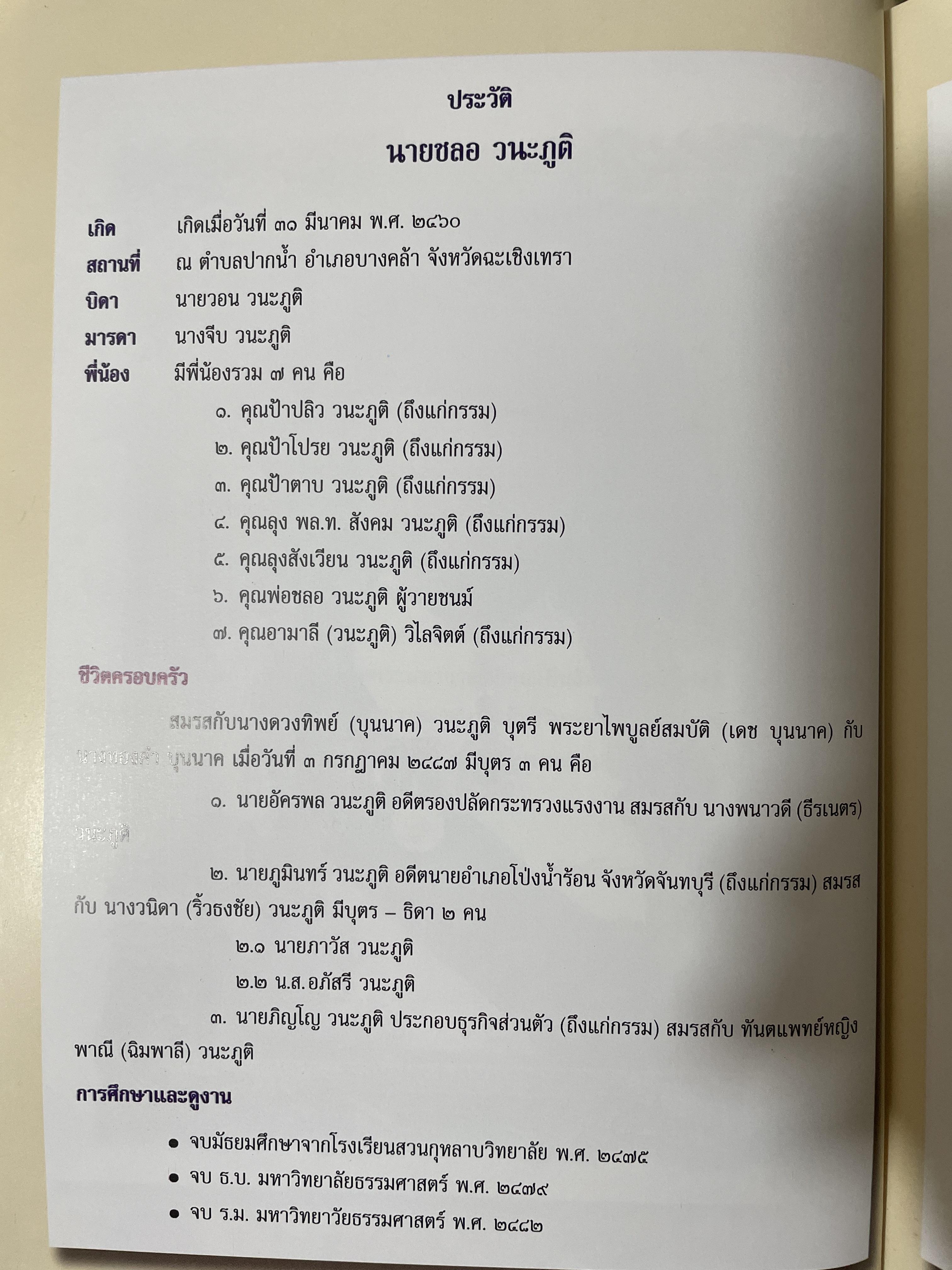 ชลอ วนะภูติ หนังสืออนุสรณ์งานพระราชทานเพลิงศพ 27 กรกฏาคม ปี 2551 3,090 กรัม