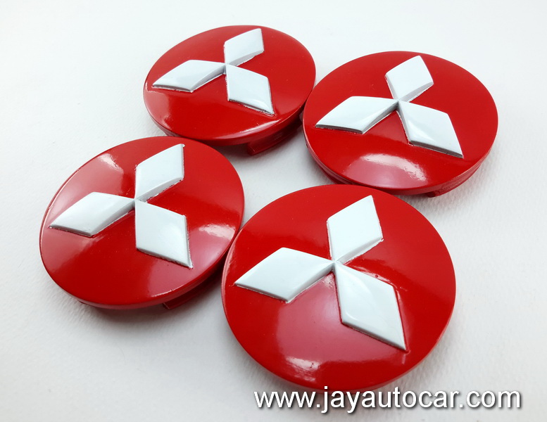 ฝาล้อรถยนต์ ฝาล้อแม็กซ์ ฝาล้อแต่ง MITSUBISHI สำหรับ ล้อแม็ก เดิม แท้ พื้นแดง โลโก้สีขาว 1ชุด 4ชิ้น ไซต์มาตรฐาน