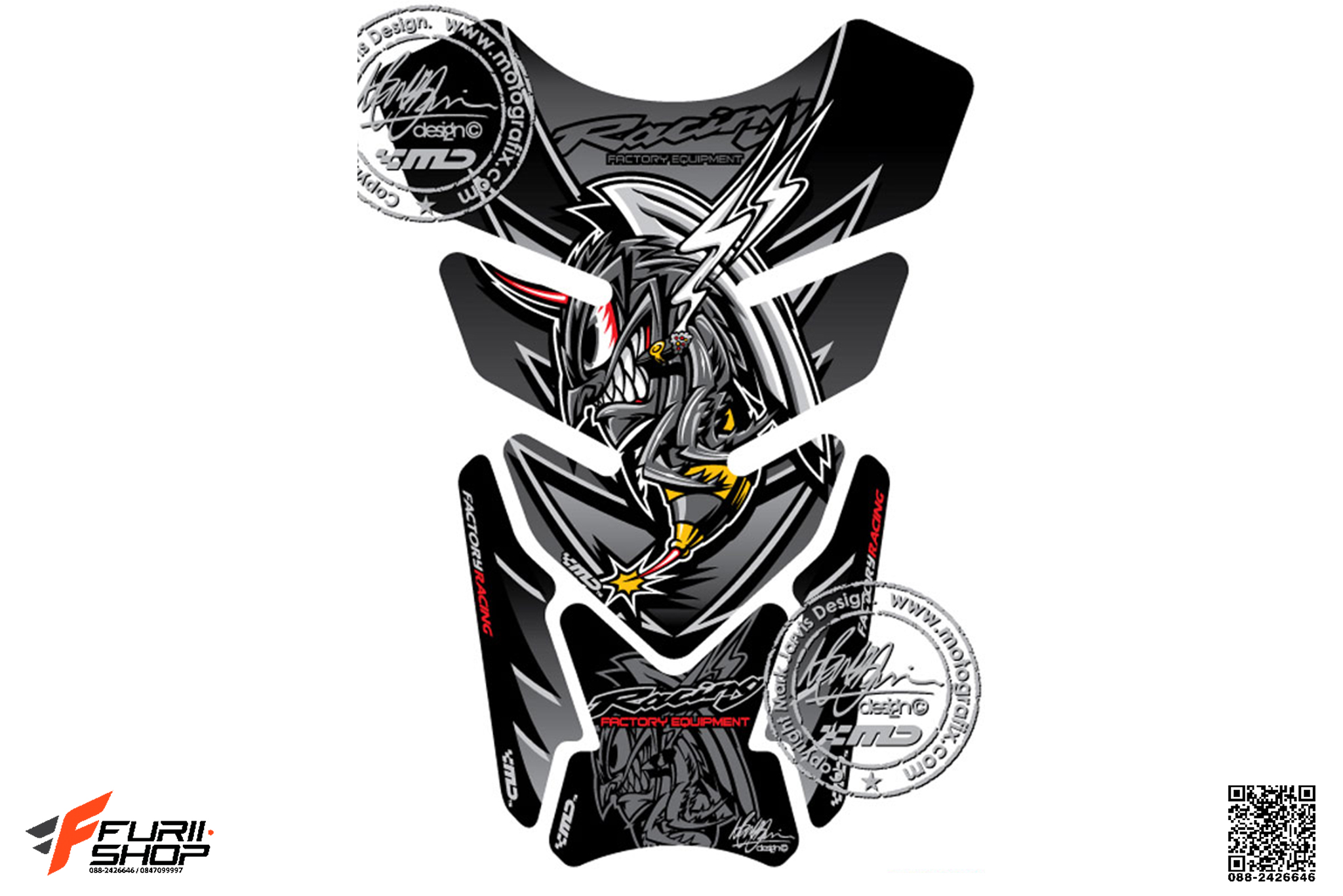กันรอยกลางถังน้ำมัน Angry Hornet Black-Silver