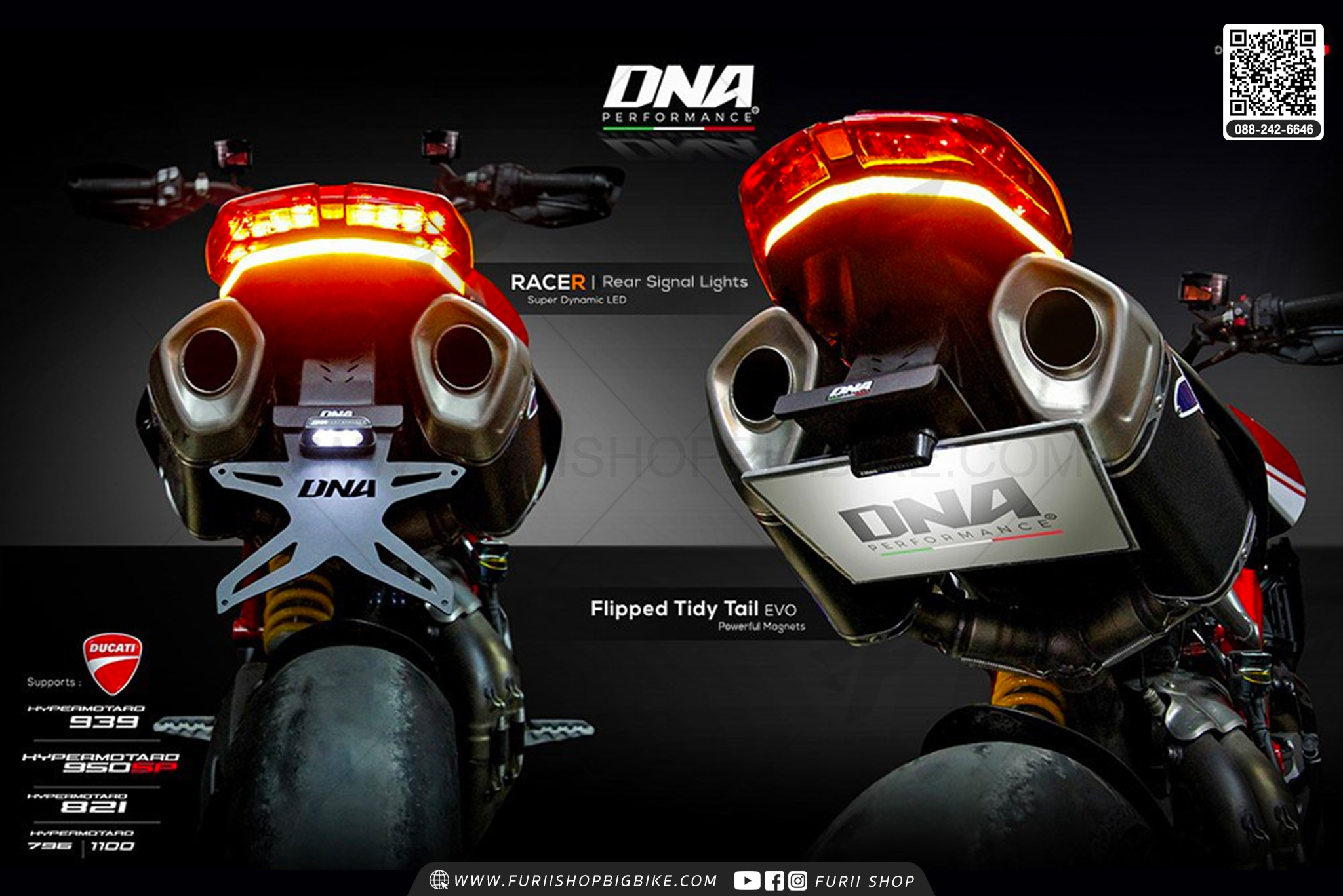 ท้ายสั้นแม่เหล็กพับได้ Tail Tidy DNA Performance รุ่น Evo For Ducati Hypermotard821