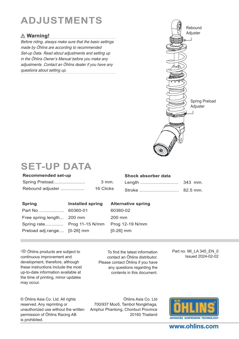 โช๊คหลังแต่ง Ohlins LA345 For Lambretta V200 ปี 2019-2023