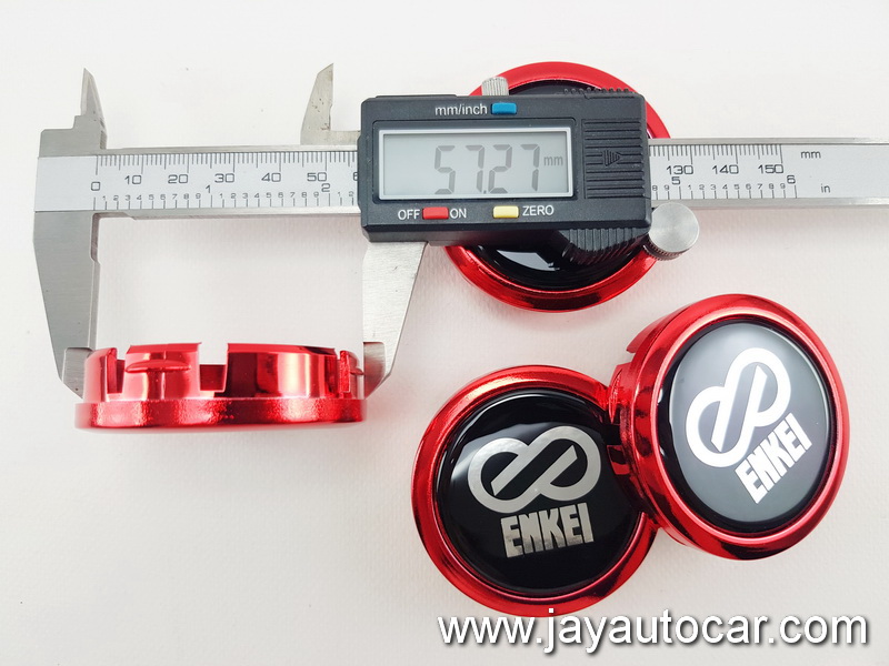 ฝาล้อรถยนต์ สำหรับ ล้อแม็ก สติ๊กเกอร์ ENKEI สีแดง ขนาด 56 มิล 1ชุด 4ชิ้น