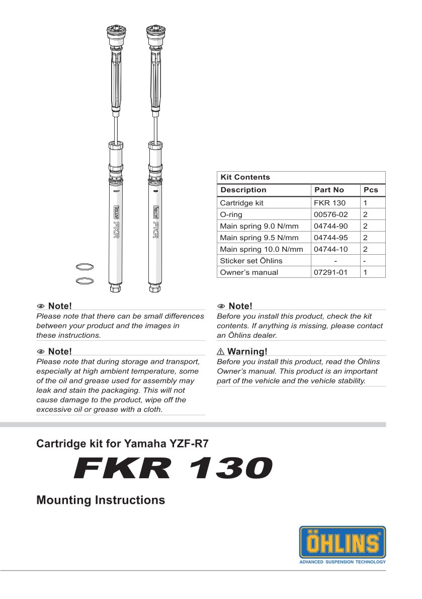 สปริงโช้คหน้า Ohlins FKR130 For Yamaha YZF R7 2021-2023