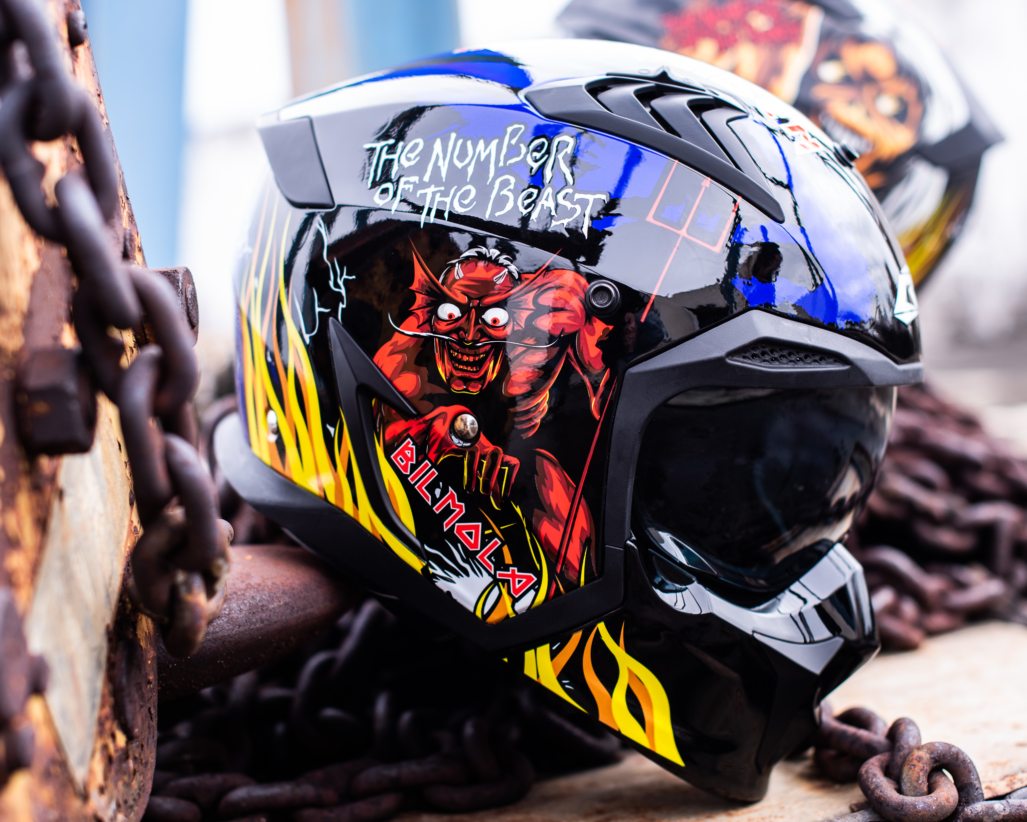 หมวกกันน็อคเต็มใบ Bilmola รุ่น SPIKER Iron Maiden LIMITED EDITION The Number of The Beast Blue