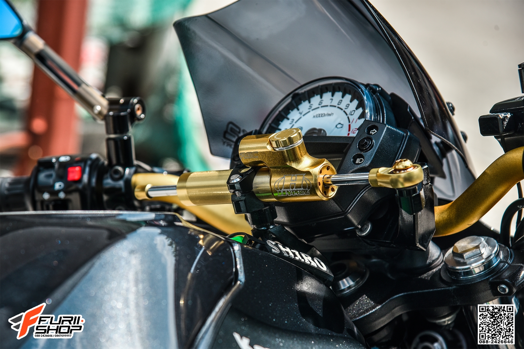 ขาจับกันสะบัด DMV สีดำ FOR KAWASAKI ER6N