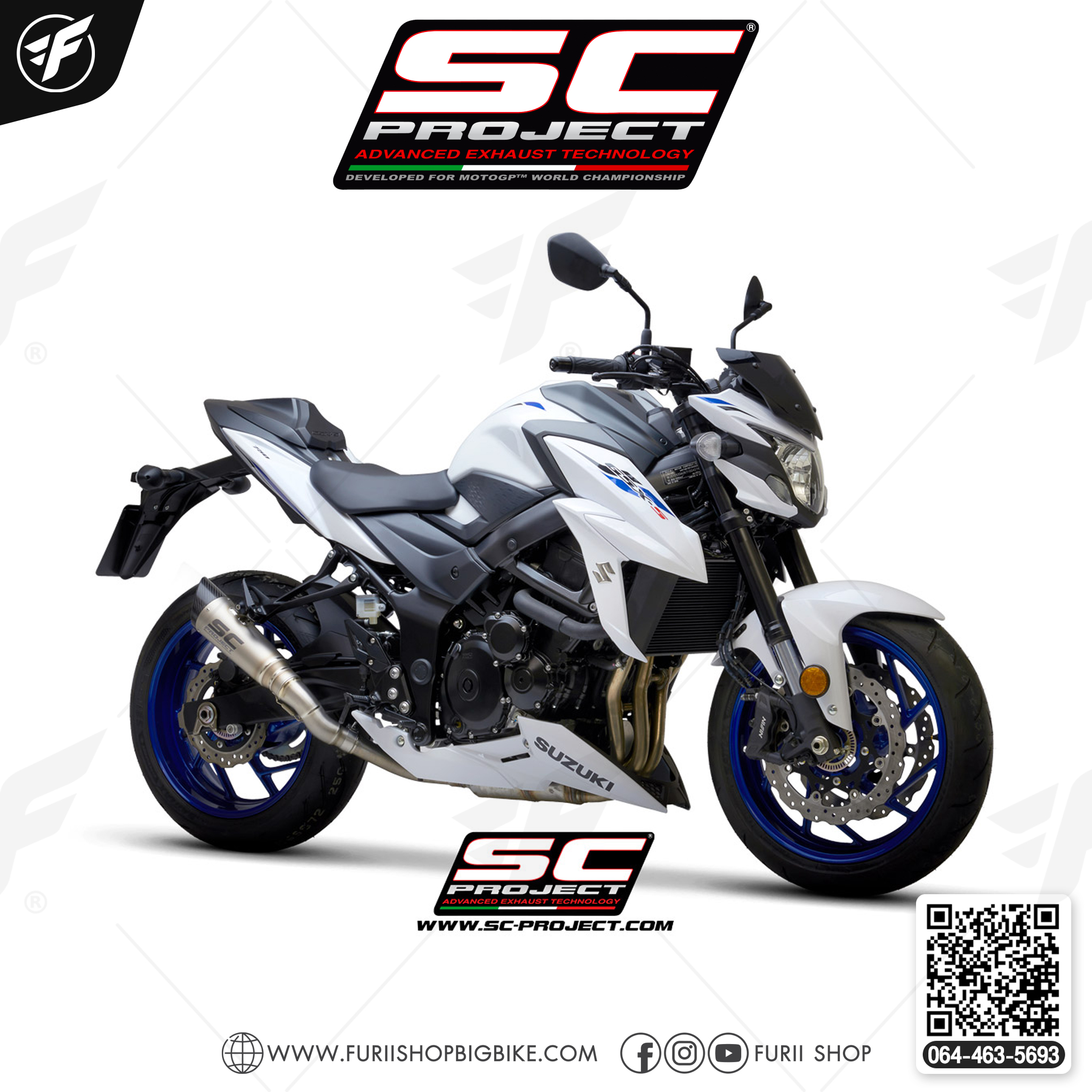 SUZUKI GSX-S 750 (2017 - 2020) S1 Muffler, Titanium, with Carbon fiber end cap