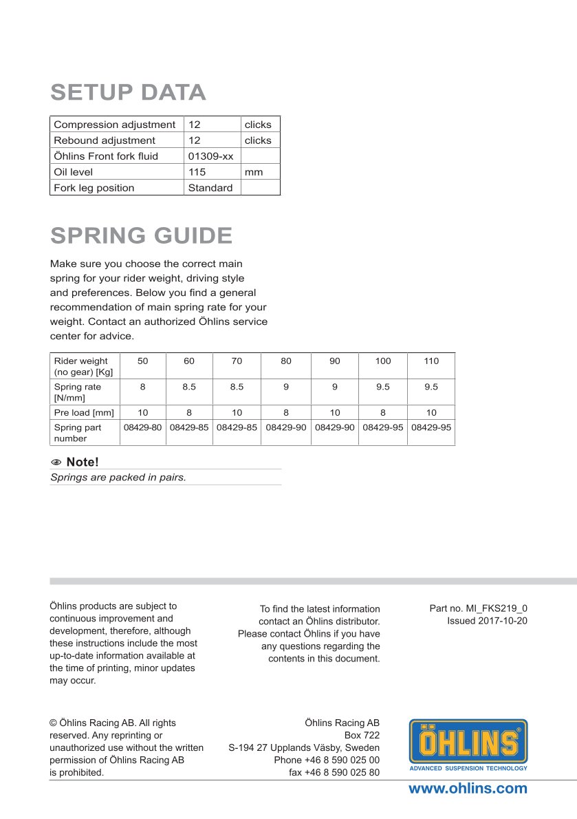 สปริงโช้คหน้า Ohlins FKS219 For Triumph Bonneville Bobber 2017-2020