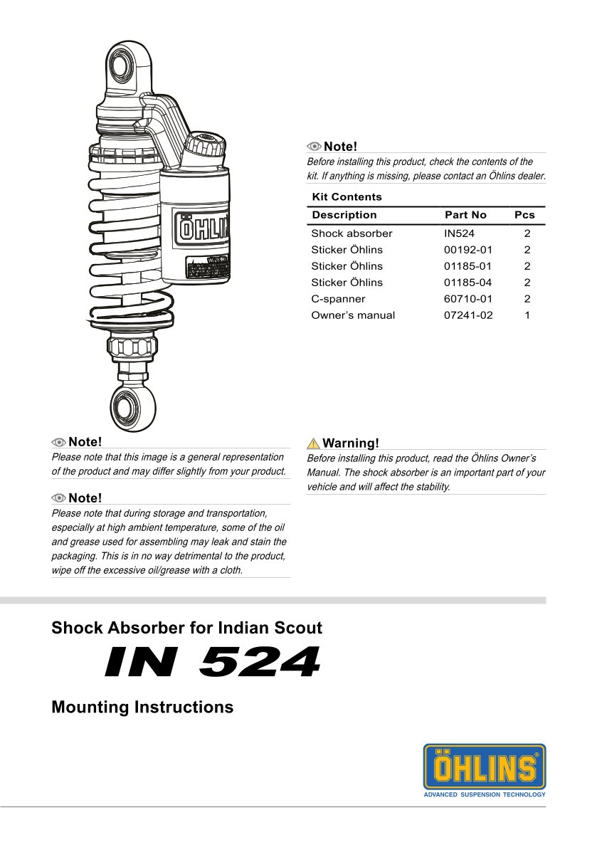โช๊คหลังแต่ง Ohlins IN524 For Indian Scout Bobber Sixty ปี 2020-2021