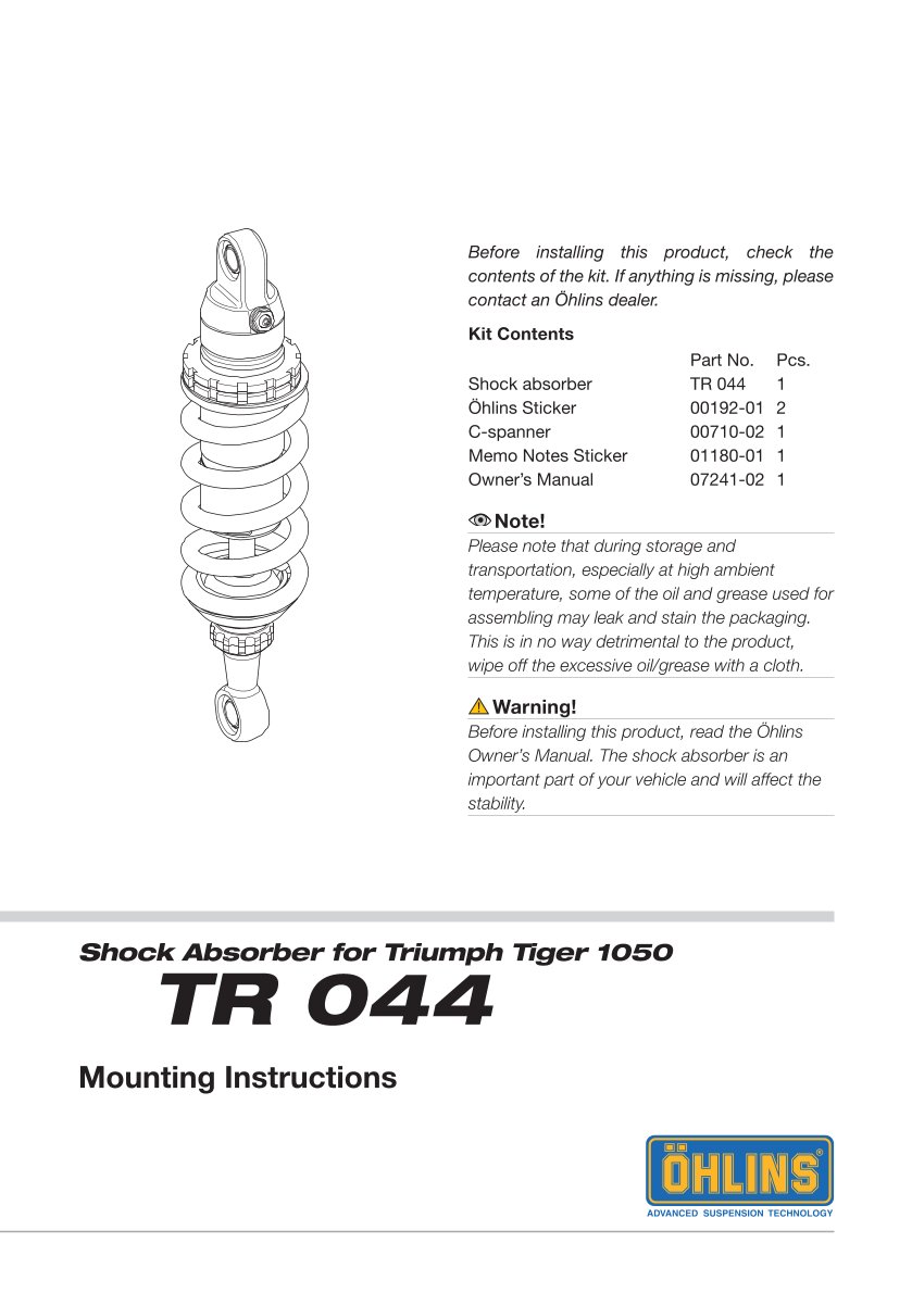 โช๊คหลังแต่ง Ohlins TR044 For Triumph Tiger 1050 ปี 2007-2012
