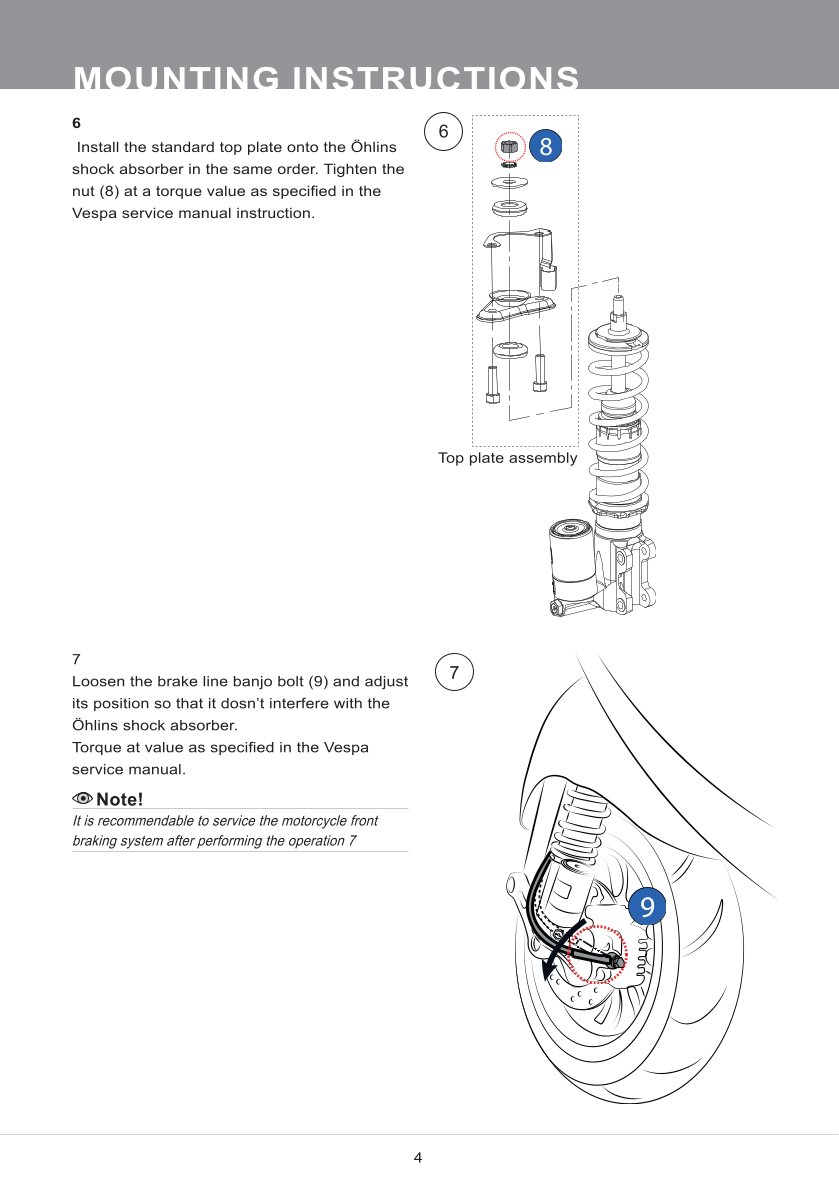 โช้คหน้า OHLINS PI411 For Vespa GTS300 2024