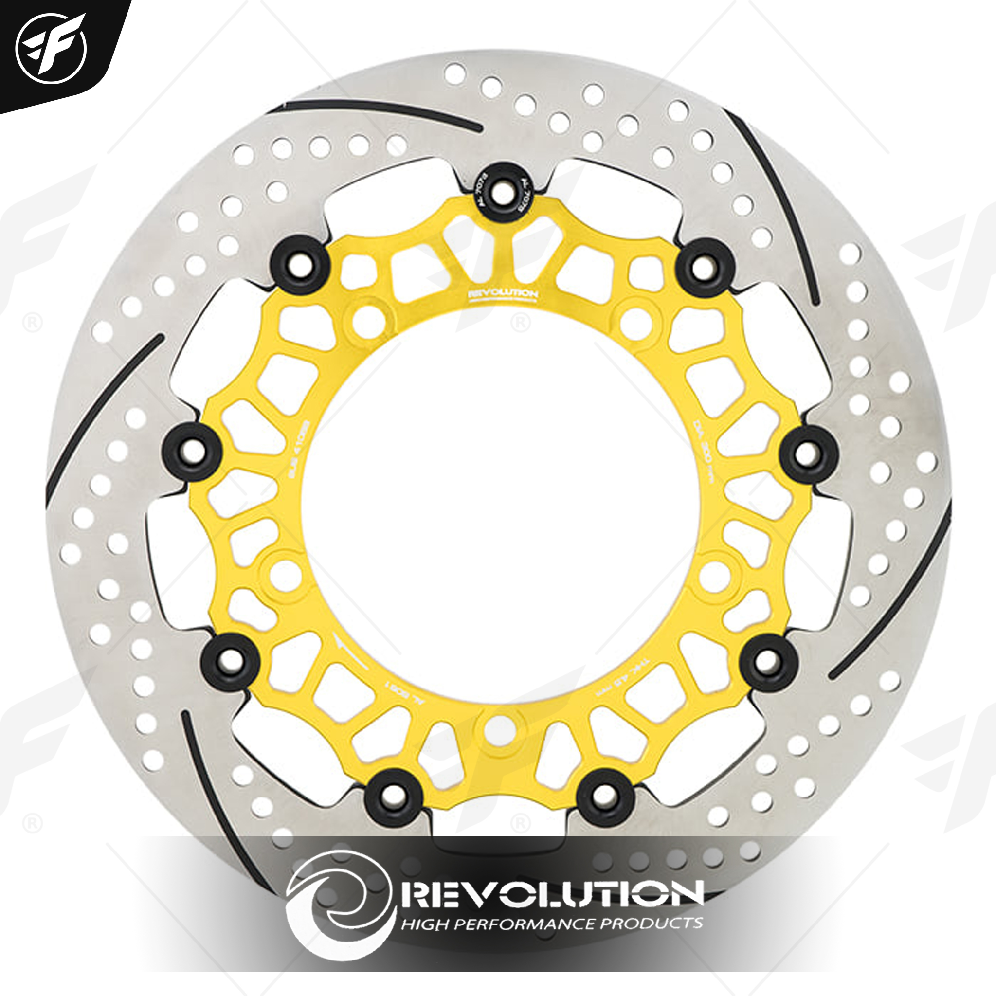 จานดิสเบรคหน้า ลายกลม REVOLUTION V2 X-MAX300/R3/MT03-07-09 จาน300mm ทองหมุดดำ