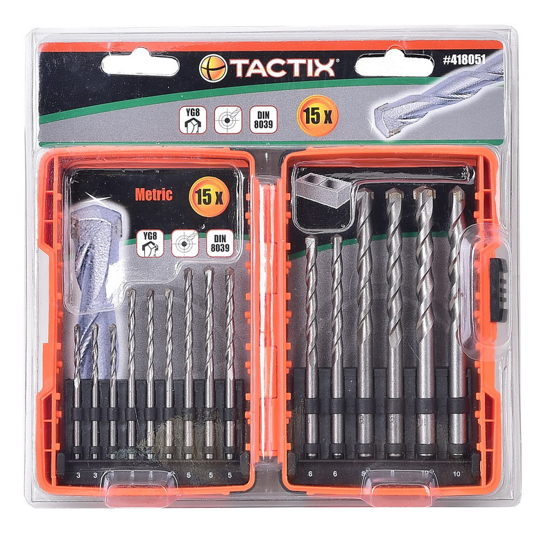 ดอกสว่านเจาะคอนกรีต 418051 15ตัว TACTIX