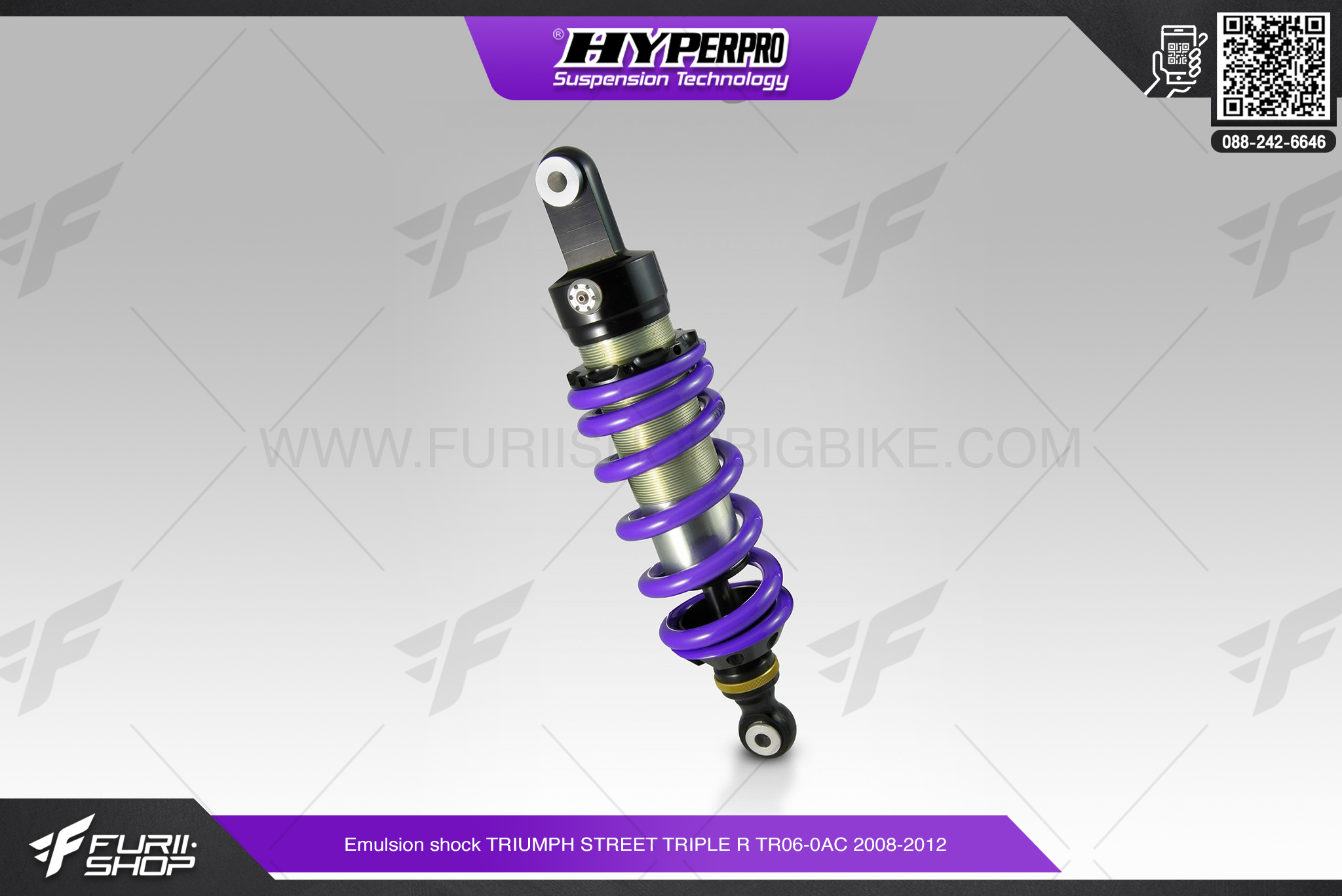โช้คอัพหลัง HYPERPRO Emulsion Shock TRIUMPH STREET TRIPLE R TR06-0AC 2008-2012