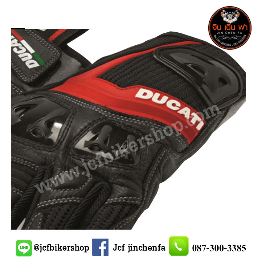ถุงมือมอไซค์ ถุงมือมอเตอร์ไซค์ ถุงมือขับมอเตอร์ไซค์ ถุงมือ Ducati ดำ-คาดแดง