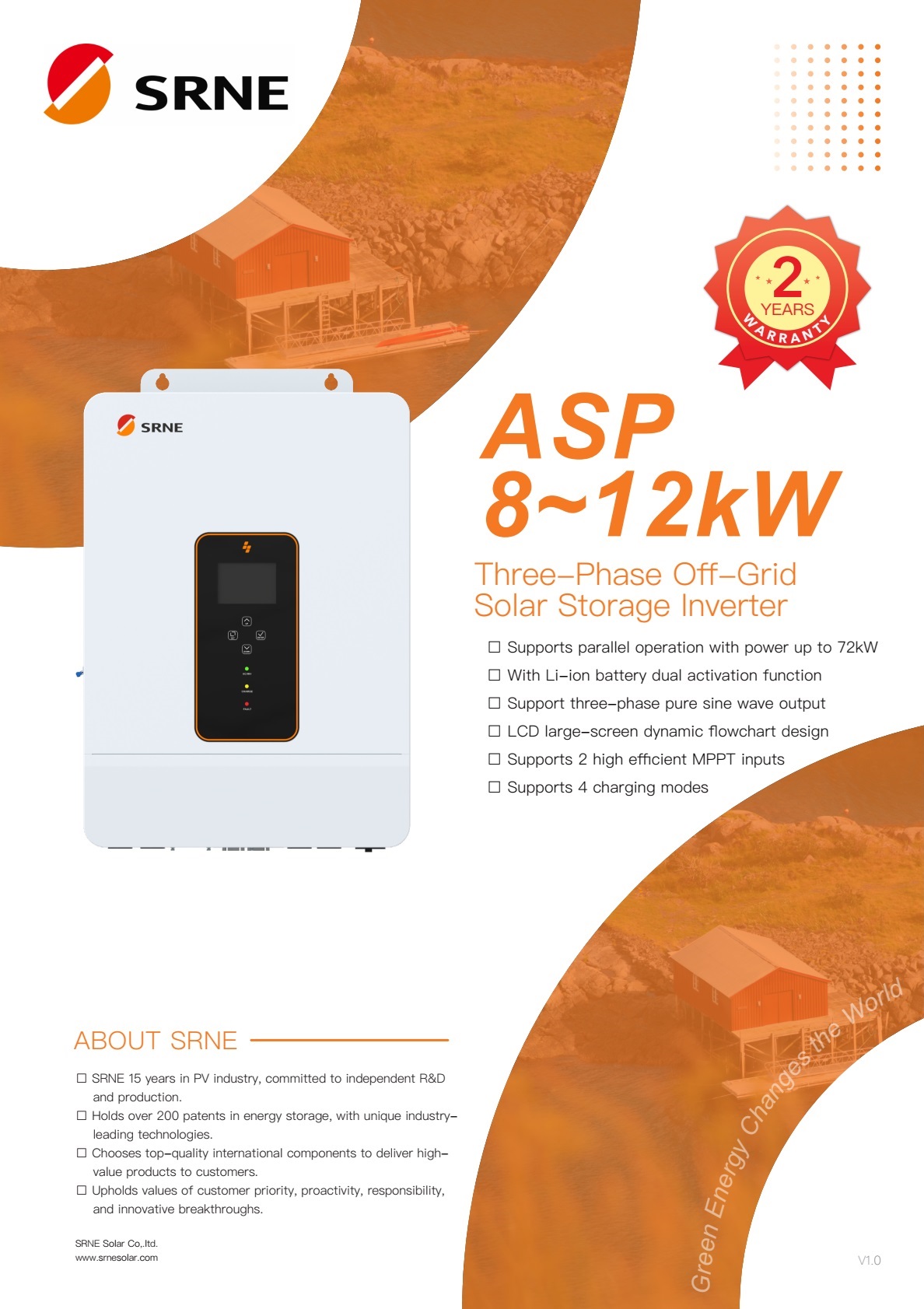 SRNE Hybrid inverter12kW3phase ไฮบริดออฟกริด 12kW3phase(พร้อมฟังค์ชั่นออนกริดจากแผงและ AC output หมดปัญหาไฟย้อน)