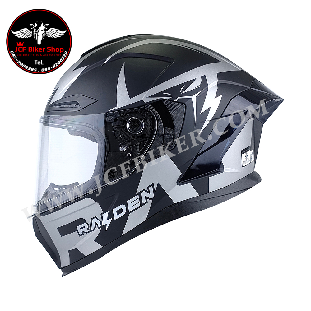 หมวกกันน็อคเต็มใบ หมวกกันน็อค RAIDEN รุ่น STR รูปทรงสปอร์ตโฉบเฉี่ยวมาพร้อมสปอยเลอร์หลังสุดเท่ไม่ซ้ำใคร แถมฟรี ชิลด์ดำ สี RAIDEN