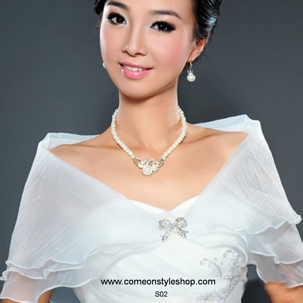 ผ้าคลุมไหล่สีขาว ผ้าคลุมไหล่สำหรับชุดแต่งงานหรือสวมคู่ชุดราตรี